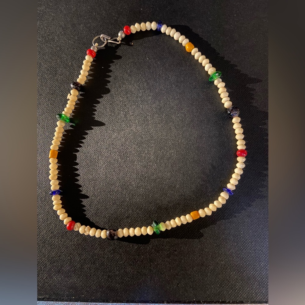 Vintage Buri Seed/Glass/Polished Stone/Glazed Ceramic Necklace.